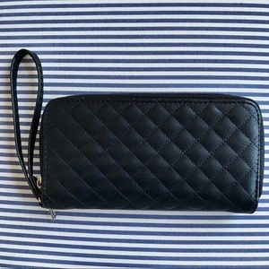 Quilted Wristlet Wallet Black Card Case Double Zip